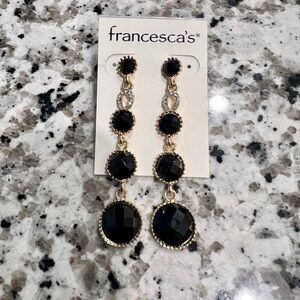 Francesca's Dangle Rhinestone & Black Enamel Earrings